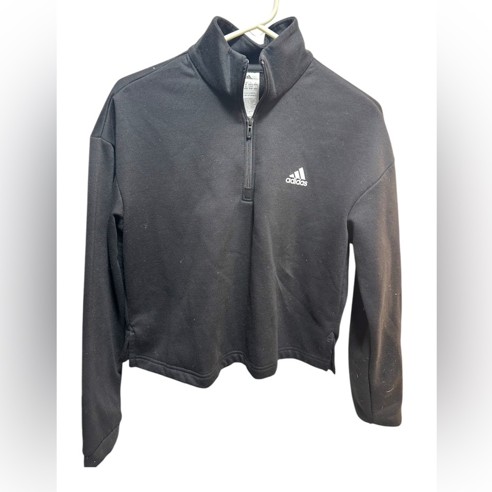 Adidas Black and white Quarter-Zip Pullover long sleeve crop top